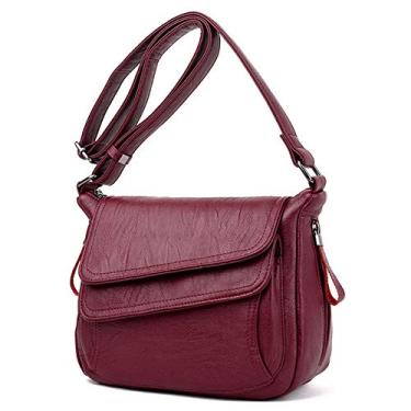 Imagem de Bigfanshu Bolsas femininas de couro macio estilo verão bolsas de luxo bolsa tiracolo de ombro, Borgonha, 29*14*21cm