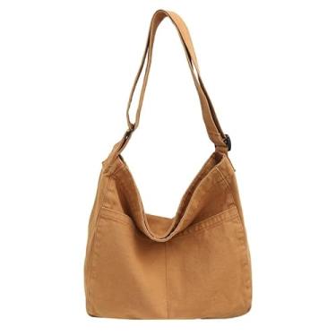 Imagem de Bolsa de lona feminina casual bolsa mensageiro fofa bolsa carteiro bolsa transversal despojada, Marrom claro, One Size