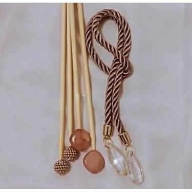 Imagem de Kit Decorativo para Difusor + 6 ou 4 Varetas Decoradas & 2 ou 1 Cordão Com Pingente (Nude/dourado 4 varetas&1cordão)