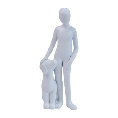 Imagem de MotiveTech Estatueta de resina de homem e cachorro, decoração para casa, 5,5 x 4 x 16,5 cm, escultura de vínculo emocional, Branco