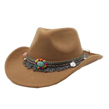 Imagem de Chapéu de cowboy ocidental masculino feminino cor sólida Jazz Montana Sombrero cáqui 56-58 cm