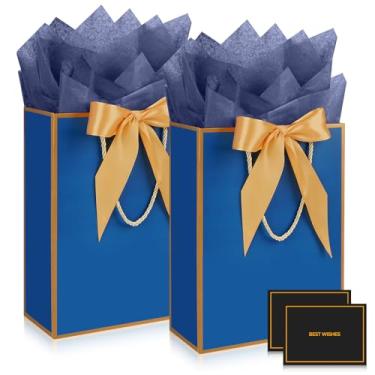 Imagem de Gfractolux Sacos de presente, 1 pacote de sacos de presente com papel de seda e cartões para aniversários, chá de bebê, casamentos, lembrancinhas de festa, presentes de Natal 21 x 9,9 cm x 29 cm