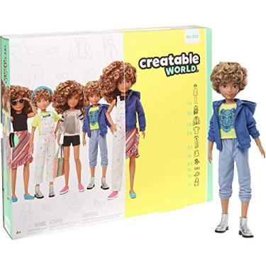 Imagem de Creatable World Deluxe Character Kit DC-220 Customizable Doll with Blonde Curly Hair, 6 Pieces Doll Clothes, 3 Pairs Shoes and 2 Accessories, Creative Play for All Kids 6 Years Old and Up