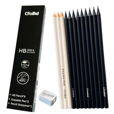 Imagem de cfcdhd Conjunto de 9 lápis pretos legais com 3 borrachas em forma de lápis, ideal para escrever, desenhar, esboçar e projetar desenhos. Lápis pré-afiados com guia HB Material escolar material para