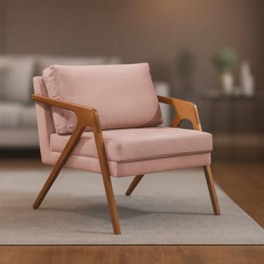 Imagem de Poltrona Mona Luxo em Madeira Estofada em Veludo - Rosa