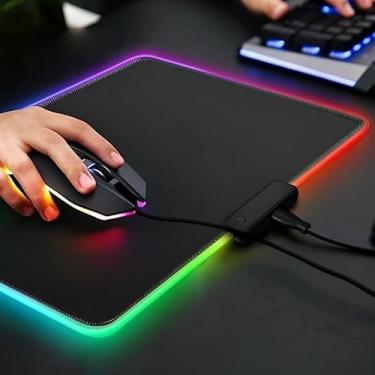 Imagem de Mouse Pad Gamer RGB 7 Cores 25x35Cm Com Iluminação LED Base Antiderrapante e Alimentação USB Exbom