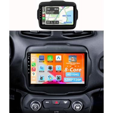 Imagem de Unidade de cabeça de rádio estéreo de carro 8 Core 4 GB + 64 GB Android compatível com Jeep Renegade 2014 2015 2016 2017 2018, tela sensível ao toque de 9 polegadas, navegação GPS, Bluetooth