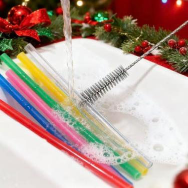 Imagem de Conjunto de escovas de limpeza de palha, escovas de limpeza longas reutilizáveis, flexíveis estreitas com alça, para garrafas de canudos de vidro de silicone de metal, cozinha doméstica e presente