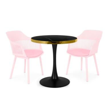 Imagem de Conjunto Mesa De Jantar Redonda Majestic 70cm Preta Com 2 Cadeiras Estofadas Marcela - Rosa