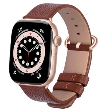 Imagem de Fullmosa Pulseiras de couro compatível com Apple Watch séries 10/9/8/7/6/5/4/3/2/1/SE2/SE, marrom/ouro rosa de 41 mm, 40 mm, 38 mm e 42 mm