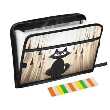 Imagem de Wassud Organizador de arquivos sanfonado fofo de gato preto, 13 bolsos, pastas expansíveis com abas e adesivos, organizador de pastas de documentos de recibo de papel tamanho carta A4 para viagens de