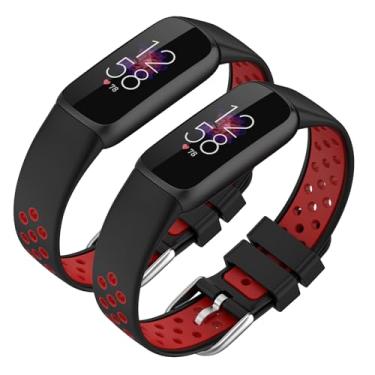 Imagem de Pulseiras de silicone para Fitbit Luxe & Luxe Edição Especial Fitness Tracker, design em duas cores, pulseiras modernas e duráveis para mulheres e homens (preto-vermelho)