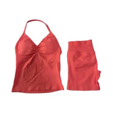 Imagem de Conjunto De Top E Shorts Sem Costura De Cintura Alta Para Academia 2 P