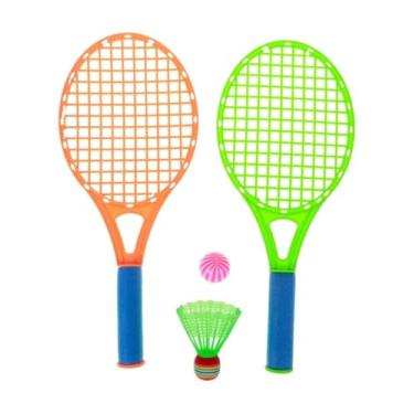 Imagem de Jogo de Peteca Infantil com 2 Raquetes, 1 Peteca e 1 Bolinha, Laranja e Verde, 38cm