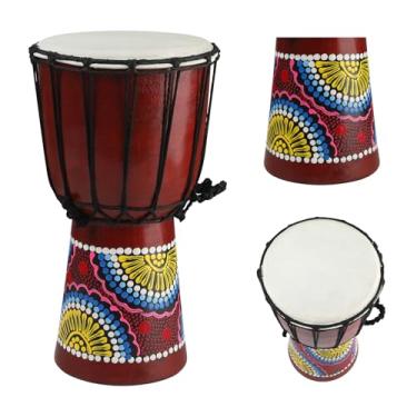 Imagem de Tambor de madeira Djembe, tambor africano esculpido de mogno com cabeça de cabra, 16,5 x 30,5 cm, tambor de mão profissional estilo djembê para crianças e adultos iniciantes