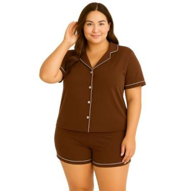 Imagem de Pijama Americano Blogueirinha Com Botões Plus Size 50 ao 56 - c11 BREN