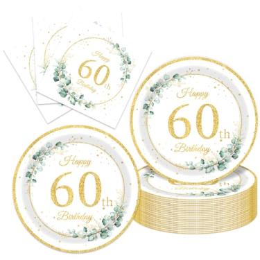 Imagem de ZPMC 40 peças de decorações de festa de aniversário verde sálvia 60 para 20 convidados, utensílios de mesa, pratos e guardanapos de festa verde sálvia para decoração de aniversário de 60 anos