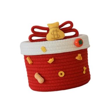 Imagem de AFXGUSD Cesto Redondo de Corda com Tampa, Caixa Organizadora Trançada para Quarto, Ideal para Guardar Toalhas E Cosméticos, Rico, Tamanho real