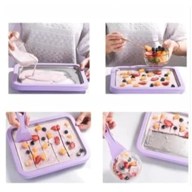 Imagem de Máquina de Rolo de Sorvete Caseiro em Aço Inox – Ice Cream Roll Maker com Espátulas(aleatorio)