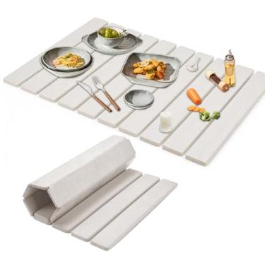 Imagem de Tapete grande de secagem de pratos de pedra 53 x 15,3 polegadas para balcão e pia de cozinha, almofada de terra diatomácea de secagem rápida dobrável, tapete absorvente ecológico para pratos, copos