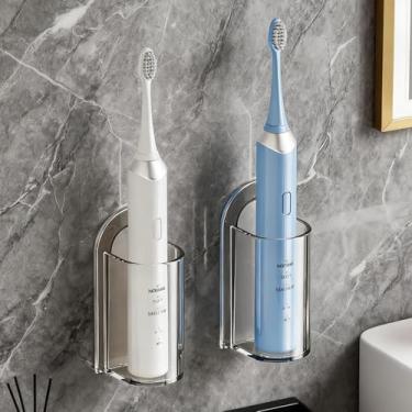 Imagem de 1 suporte de escova de dentes elétrica, organizador autoadesivo montado na parede para banheiro, suporte de escova de dentes acrílico transparente que economiza espaço