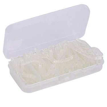 Imagem de Isca de minhoca artificial, isca de pesca de silicone macio com ação quiver para pesca de robalo, 100 peças, 6cm, kit de equipamento ecológico branco