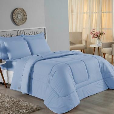 Imagem de Edredom Queen Nobre 1 Peça Dupla Face 2,20m X 2,40m Malha 100% Algodão - Azul-bebê