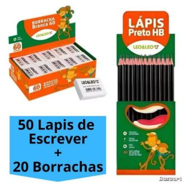 Imagem de Kit 50 Lápis de Escrever Preto + 20 Borracha Escolar Branca N60 Escola