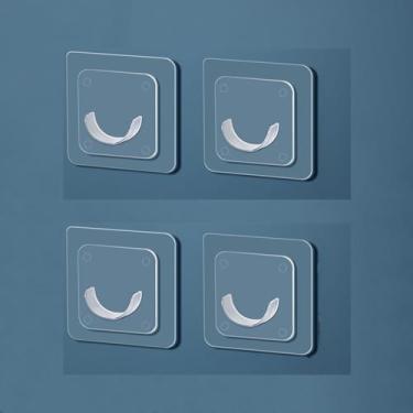 Imagem de Suporte de varão de cortina forte ganchos para parede adesivo de banheiro haste de chuveiro retentor de tensão sem vara de perfuração para armário, 4 peças 6 x 6 cm