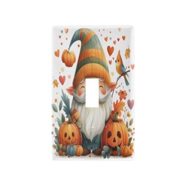 Imagem de Kigai Placa de interruptor de luz alternada, lindo gnomo de desenho animado com placas de parede de abóboras, placas de cobertura de tomada elétrica, tamanho padrão 11,4 cm x 7,1 cm