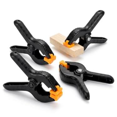 Imagem de Kit 4 Grampos Sargento Aperto Rápido, 3 Polegadas, Plástico, Mandíbulas Articuladas, Cabo Antiderrapante, para Marcenaria e Artesanato