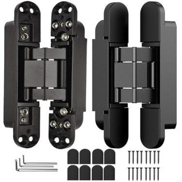 Imagem de Dobradiça de porta oculta de 15 cm, dobradiças invisíveis, dobradiça invisível silenciosa de 180 graus, dobradiça oculta, extremidade ajustável de 3 vias, 15 x 6,3 x 2,5 cm (pacote com 2) (preto