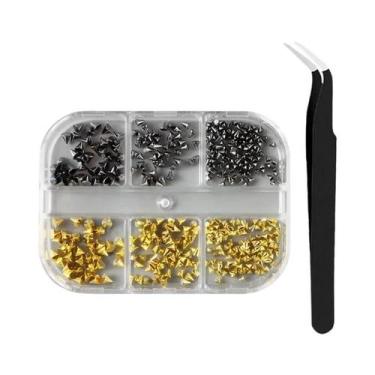 Imagem de Rebites De Unha Punk Dourados, Prateados E Pretos, Tachas De Metal Em 