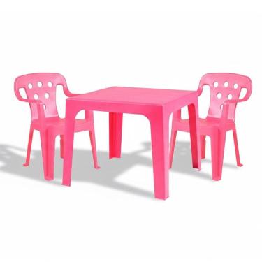 Imagem de Kit com 2 Cadeiras e 01 Mesa de Plástico Infantil Mor, Rosa