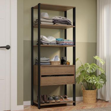 Imagem de Guarda-Roupa Closet Modulado Valencia 2 Gavetas 4 Prateleiras 70cm Rustic/Preto Madesa