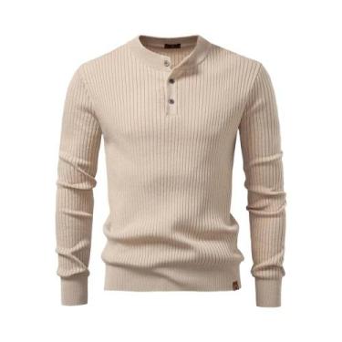 Imagem de Camisa Polo Masculina De Manga Longa Com Listras Caneladas AIOPESON, G