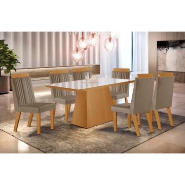 Imagem de Conjunto Sala de Jantar Mesa 180cm com Tampo de Vidro com 6 Cadeiras em MDF Florenca LJ...