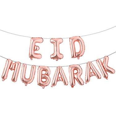 Imagem de Balões de alumínio Eid Mubarak de ouro rosa de 40,64 cm suprimentos de decoração de festa decoração de ramadã balões de EID dourados para balão EID muçulmano (EID ouro rosa)