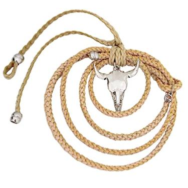 Imagem de Laço De Couro Cabeça De Boi Enfeite Para Retrovisor Carro (Bege)