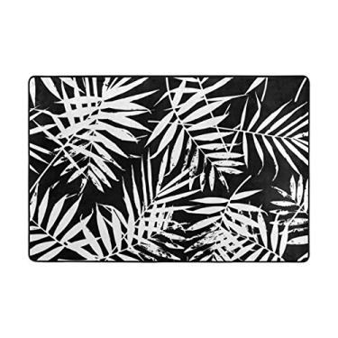 Imagem de ALAZA Tapete de área de folhas de palmeira preto e branco 10,2 x 1,8 m, sala de estar, quarto, cozinha, tapete impresso de espuma leve