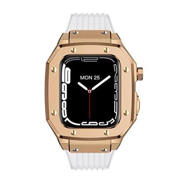 Imagem de Wtukmo Para Apple Watch Band Series 7 45mm Modification Mod Kit Pulseira de relógio para homens mulheres Liga Watch Case Strap (Cor: Ouro rosa branco, Tamanho: 44mm)