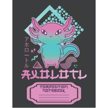 Imagem de Axolotl Notebook Wide Ruled 8.5x11 120 Pages: Composition Notebook Axolotl Japanese Vaporwave
