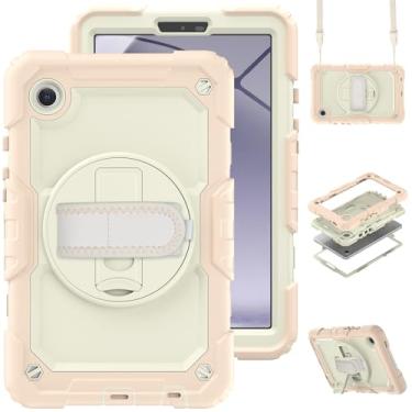 Imagem de Capa para Samsung Galaxy Tab A9, capa de silicone de 21,7 cm x 110/X115, capa macia, resistente, à prova de choque, suporte embutido, alça de mão de 360° para capa SM A9 + suporte de caneta (ouro rosa)