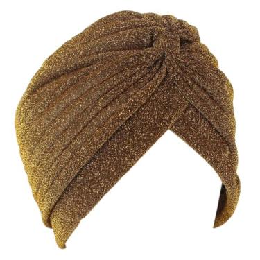 Imagem de Gorros femininos com turbante de glitter hijab boné sob o cachecol turbante chapéus muçulmanos headwrap boné gorros headwear undercap, Dourado, M