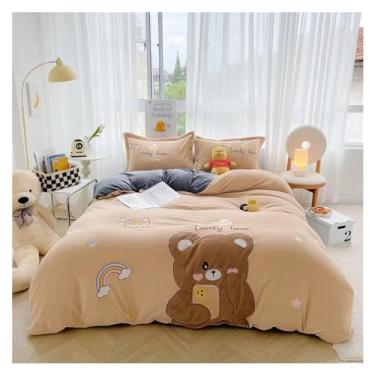 Imagem de Jogo de cama de lã de veludo bordado urso panda fofo desenho animado solteiro casal queen king capa de edredom fronha, conjunto de cama (um tamanho duplo 4 peças)