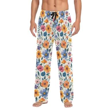 Imagem de CHIFIGNO Calças de pijama masculinas, calças de pijama masculinas com cordão e bolsos, bem-humorado, Floral retrô, XXG