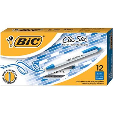 Imagem de BIC Caneta esferográfica retrátil Clic Stic, ponta média (1,0 mm), azul, 12 unidades