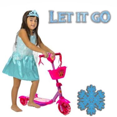 Imagem de Kit Patinete para Crianças Cor Rosa Cesta Som Luz + Fantasia - DM Toys