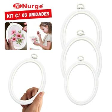 Imagem de Kit Bastidor Oval 10,5cm 15cm e 19cm Branco Com Tarracha C/3 - NURGE