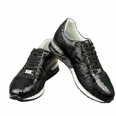Imagem de Tênis masculino autêntico exótico pele de crocodilo tênis genuíno couro jacaré genuíno masculino macio cadarço sapatos de caminhada, Preto, 37